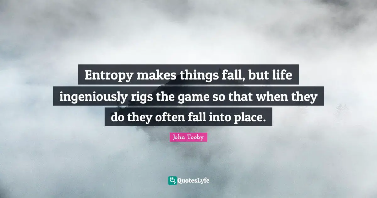 Rigs Quotes: "Entropy makes things fall, but life ingeniously rigs the game so that when they do they often fall into place."