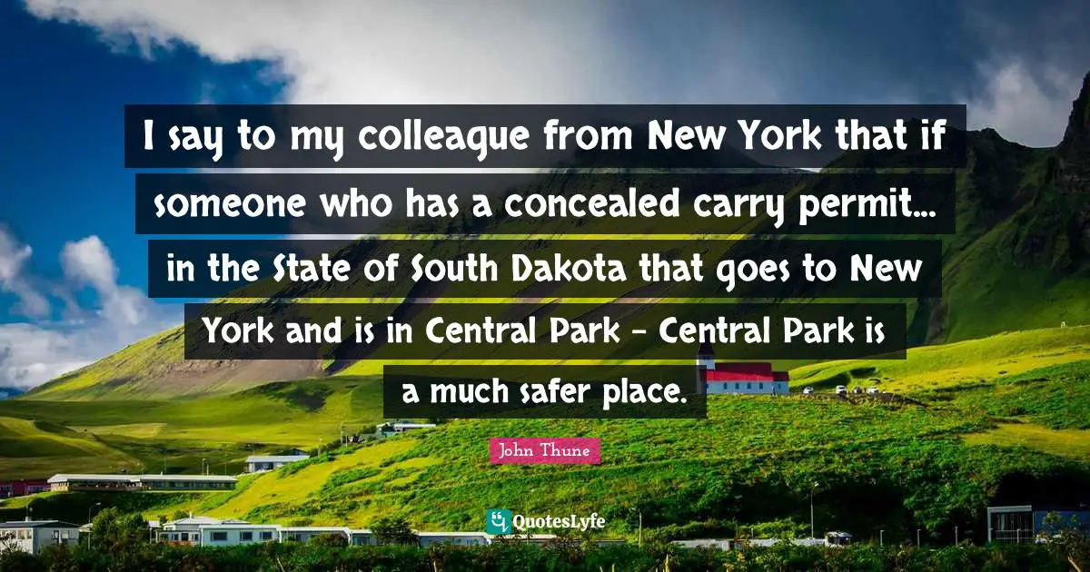 I say to my colleague from New York that if someone who has a concealed carry permit... in the State of South Dakota that goes to New York and is in Central Park - Central Park is a much safer place.