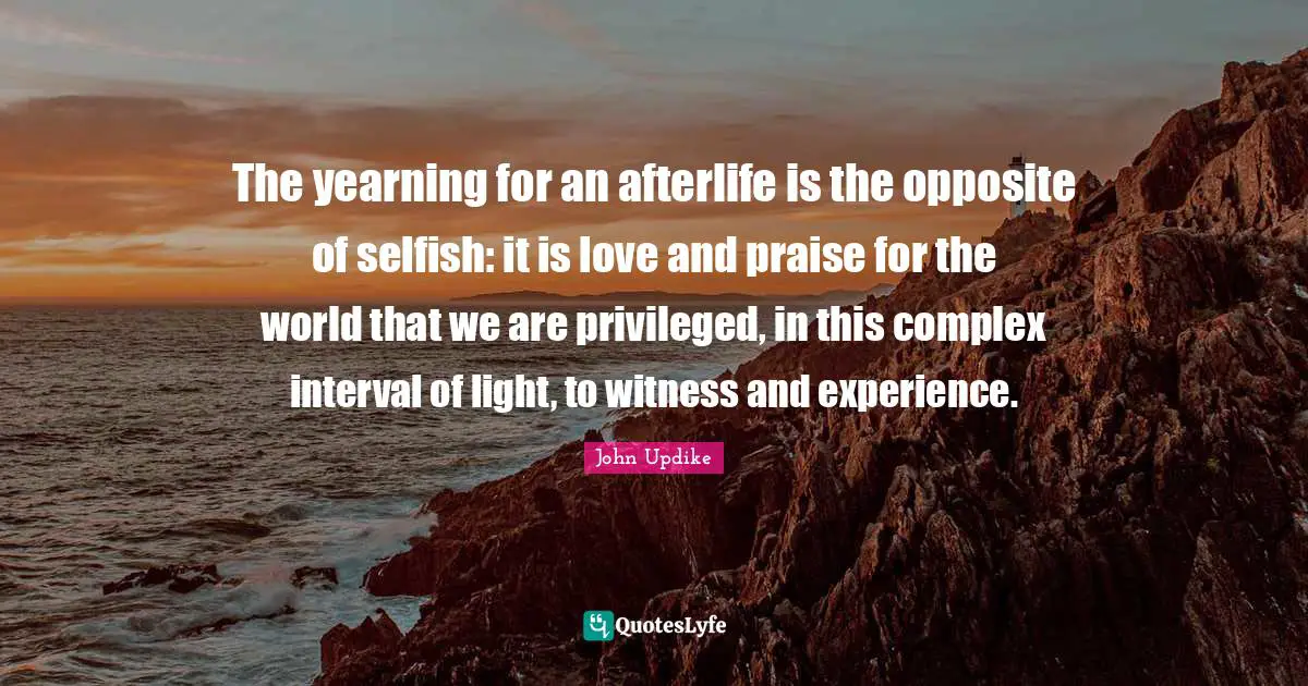 The yearning for an afterlife is the opposite of selfish: it is love and praise for the world that we are privileged, in this complex interval of light, to witness and experience.