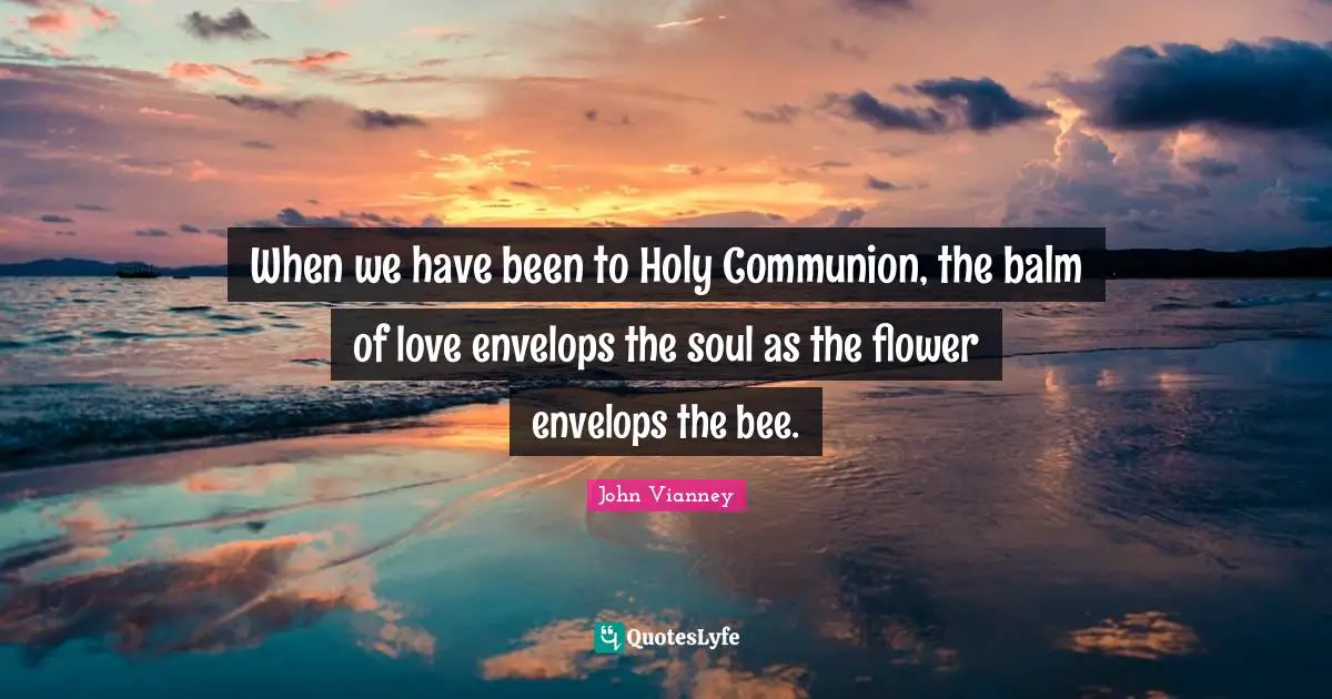 John Vianney Quotes: "When we have been to Holy Communion, the balm of love envelops the soul as the flower envelops the bee."