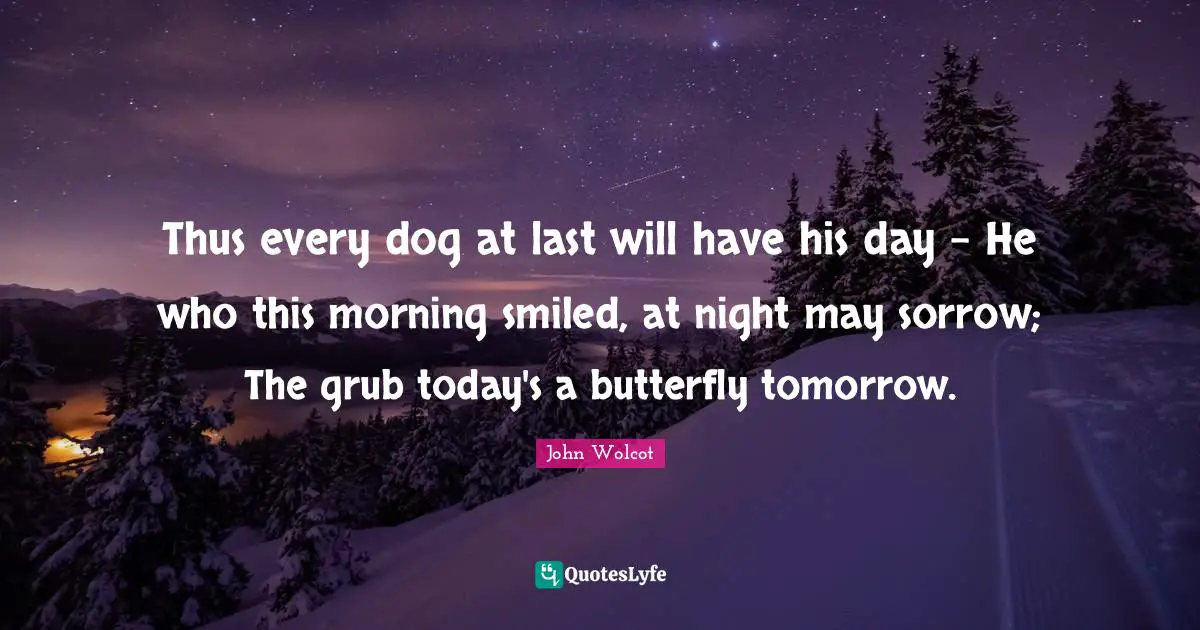 Thus every dog at last will have his day - He who this morning smiled, at night may sorrow; The grub today's a butterfly tomorrow.