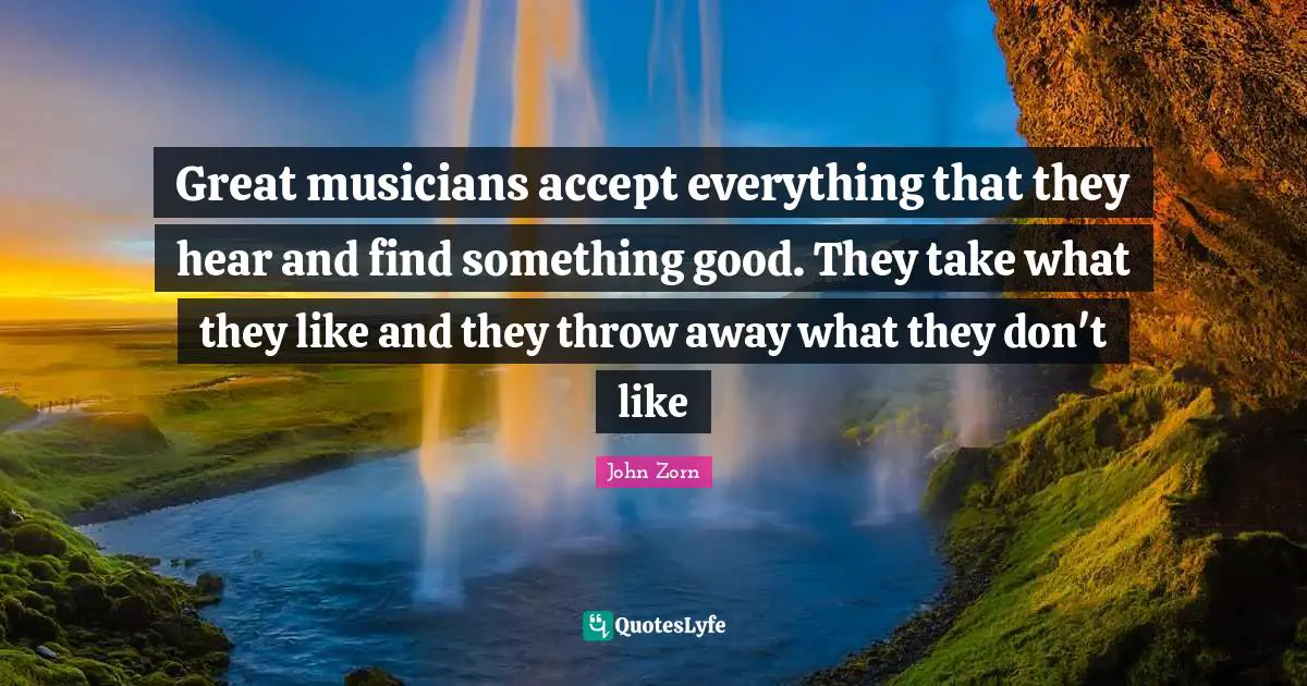 Great musicians accept everything that they hear and find something good. They take what they like and they throw away what they don't like