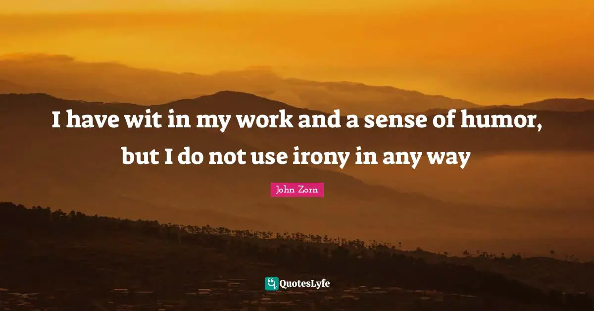 I have wit in my work and a sense of humor, but I do not use irony in any way