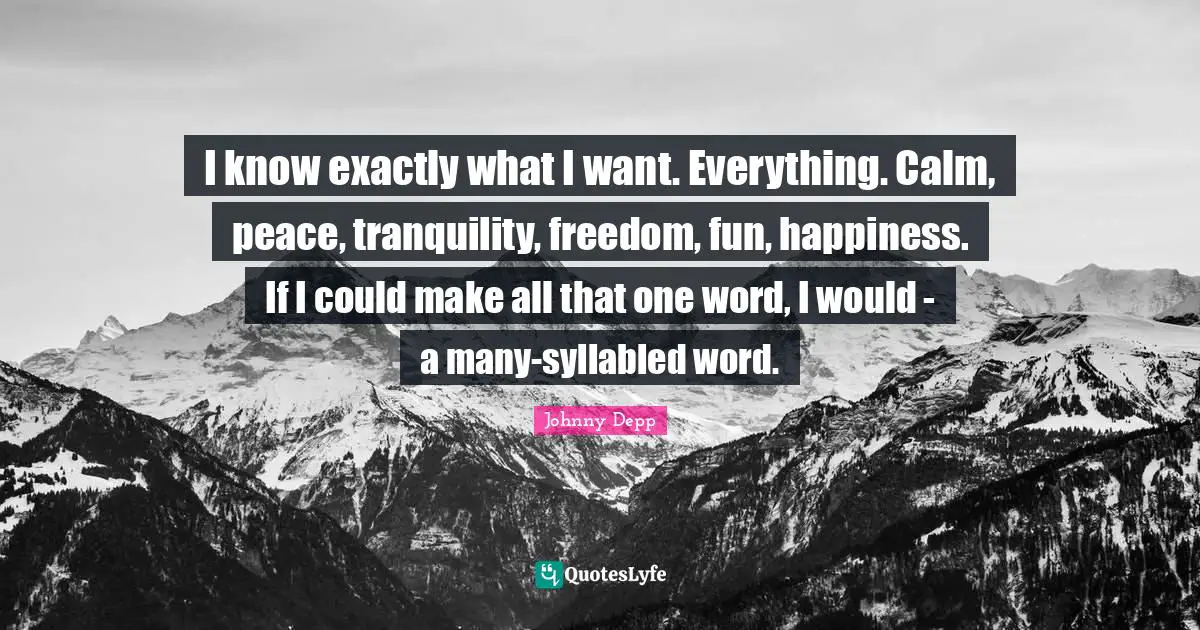 I know exactly what I want. Everything. Calm, peace, tranquility, freedom, fun, happiness. If I could make all that one word, I would - a many-syllabled word.
