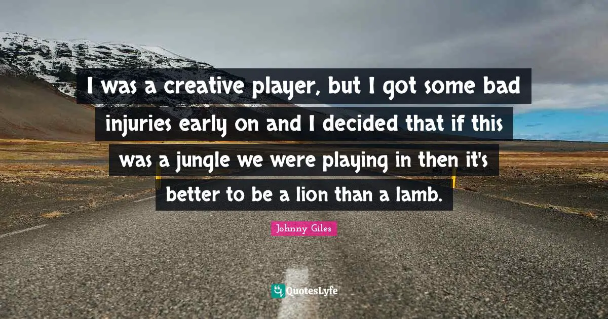 I was a creative player, but I got some bad injuries early on and I decided that if this was a jungle we were playing in then it's better to be a lion than a lamb.
