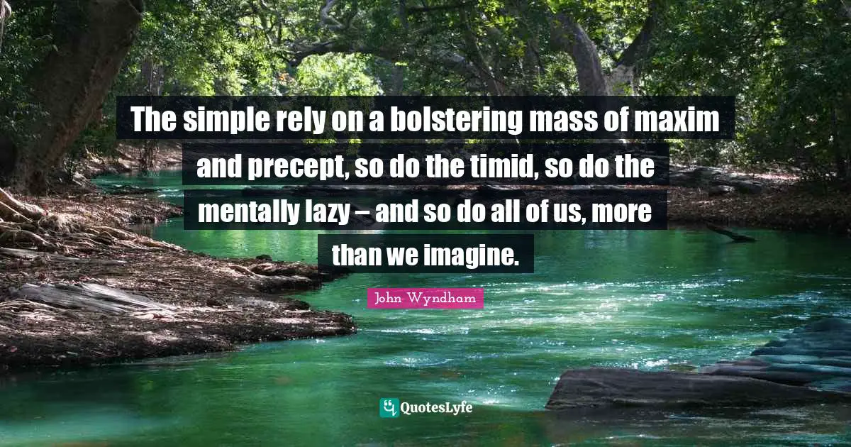 The simple rely on a bolstering mass of maxim and precept, so do the timid, so do the mentally lazy – and so do all of us, more than we imagine.
