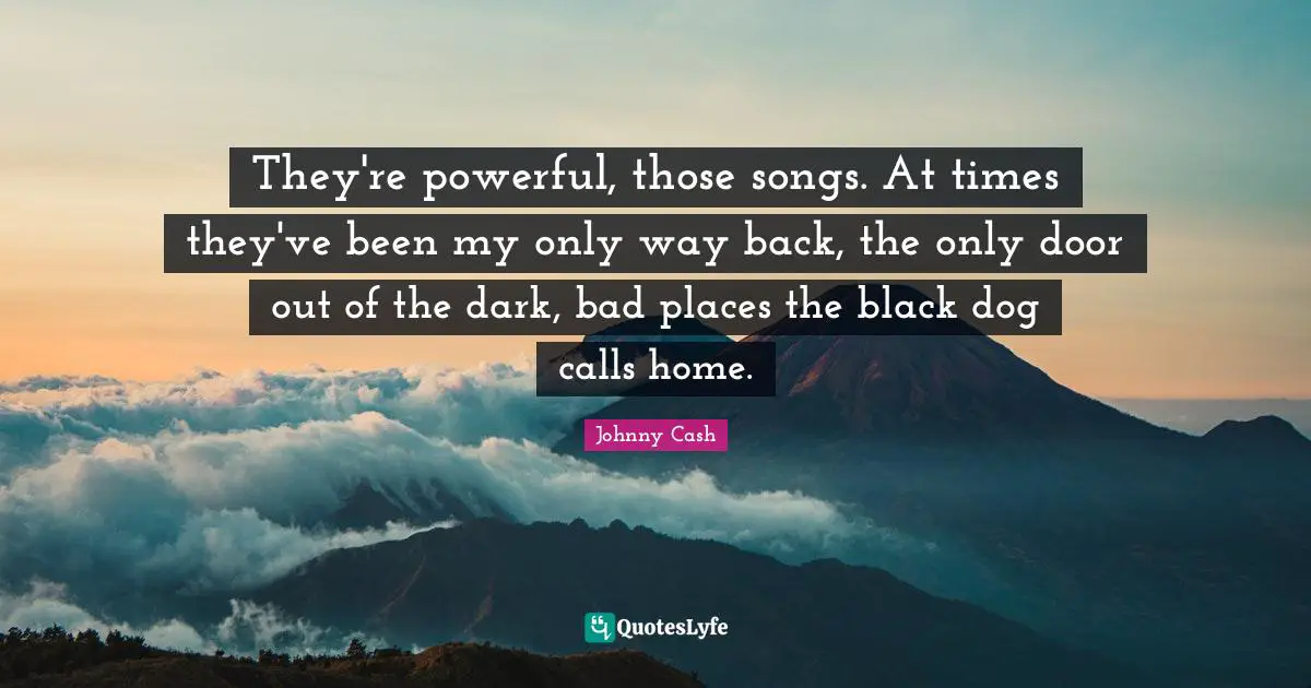 They're powerful, those songs. At times they've been my only way back, the only door out of the dark, bad places the black dog calls home.