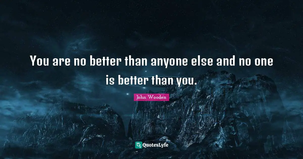 Better Than You Quotes: "You are no better than anyone else and no one is better than you."