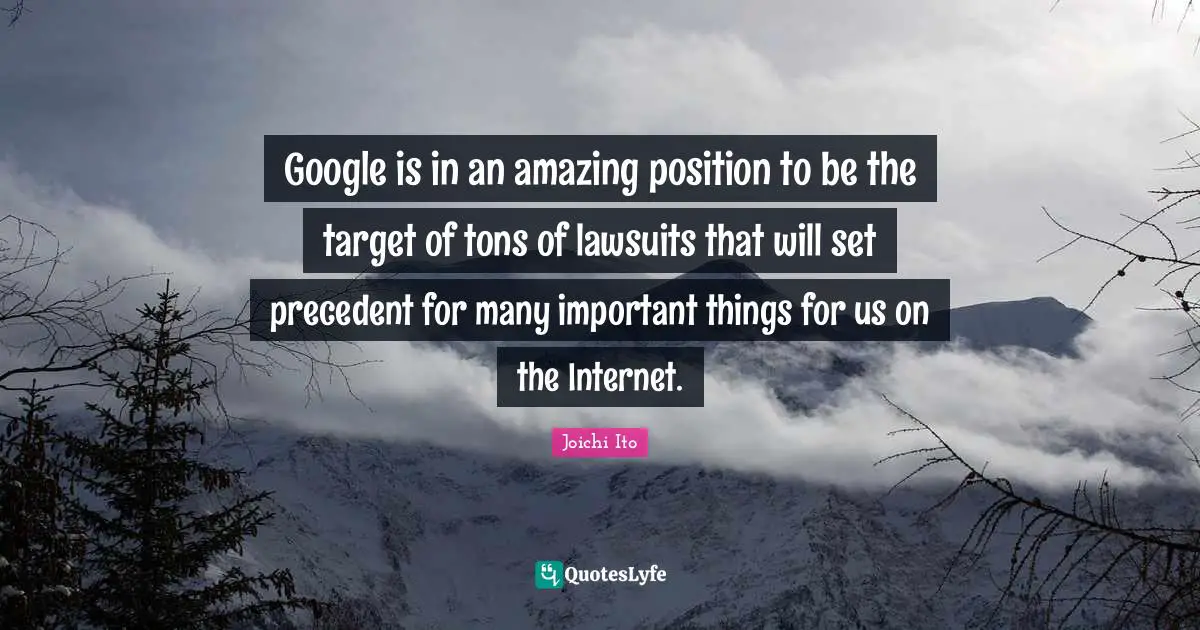 Joichi Ito Quotes: "Google is in an amazing position to be the target of tons of lawsuits that will set precedent for many important things for us on the Internet."