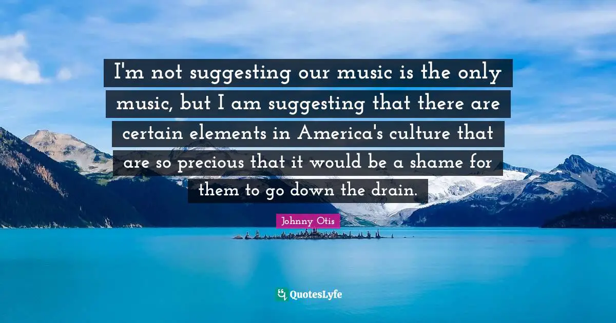 I'm not suggesting our music is the only music, but I am suggesting that there are certain elements in America's culture that are so precious that it would be a shame for them to go down the drain.