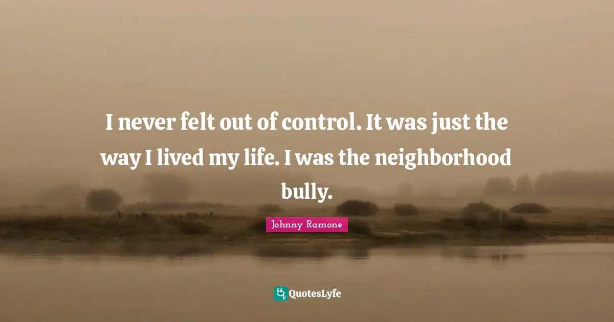I never felt out of control. It was just the way I lived my life. I was the neighborhood bully.