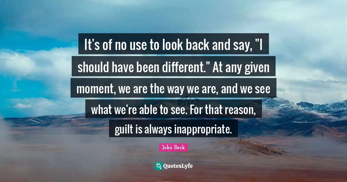 Inappropriate Quotes: "It's of no use to look back and say, "I should have been different." At any given moment, we are the way we are, and we see what we're able to see. For that reason, guilt is always inappropriate."