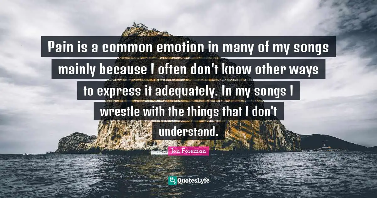 Pain is a common emotion in many of my songs mainly because I often don't know other ways to express it adequately. In my songs I wrestle with the things that I don't understand.
