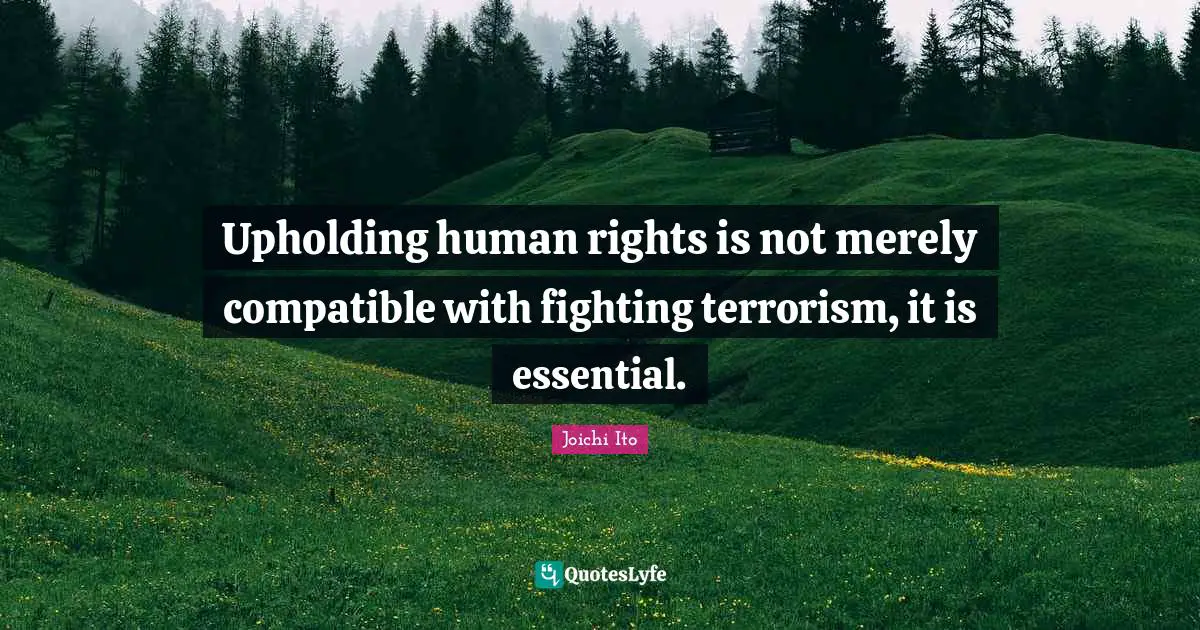 Joichi Ito Quotes: "Upholding human rights is not merely compatible with fighting terrorism, it is essential."