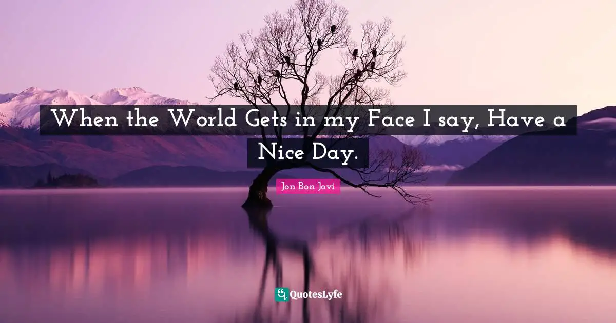 Jon Bon Jovi Quotes: "When the World Gets in my Face I say, Have a Nice Day."