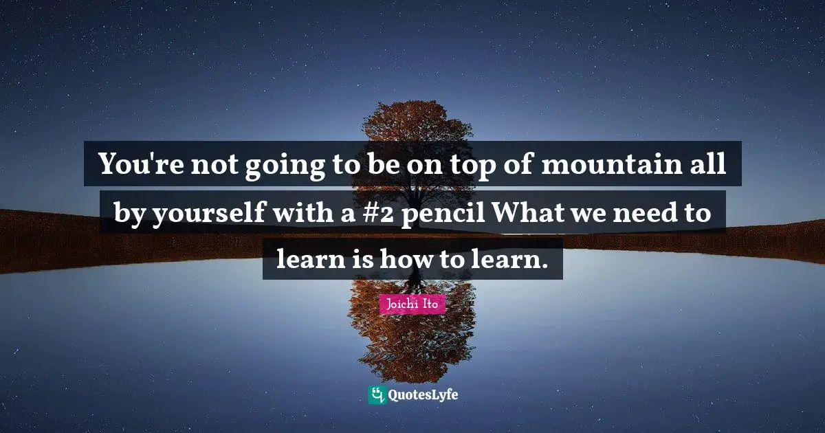 Joichi Ito Quotes: "You're not going to be on top of mountain all by yourself with a #2 pencil What we need to learn is how to learn."