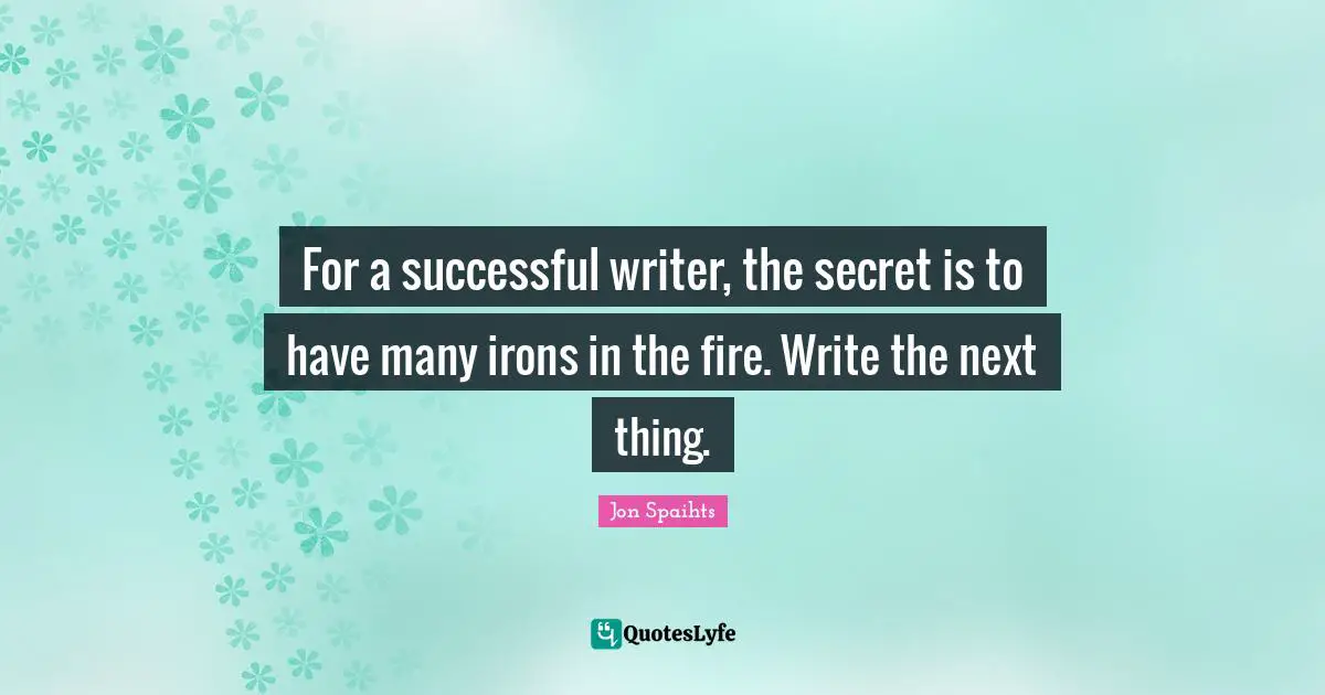 For a successful writer, the secret is to have many irons in the fire. Write the next thing.