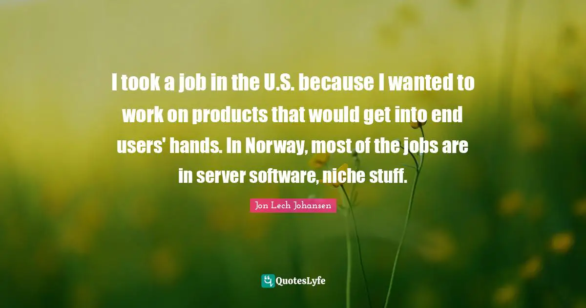 Jon Lech Johansen Quotes: "I took a job in the U.S. because I wanted to work on products that would get into end users' hands. In Norway, most of the jobs are in server software, niche stuff."