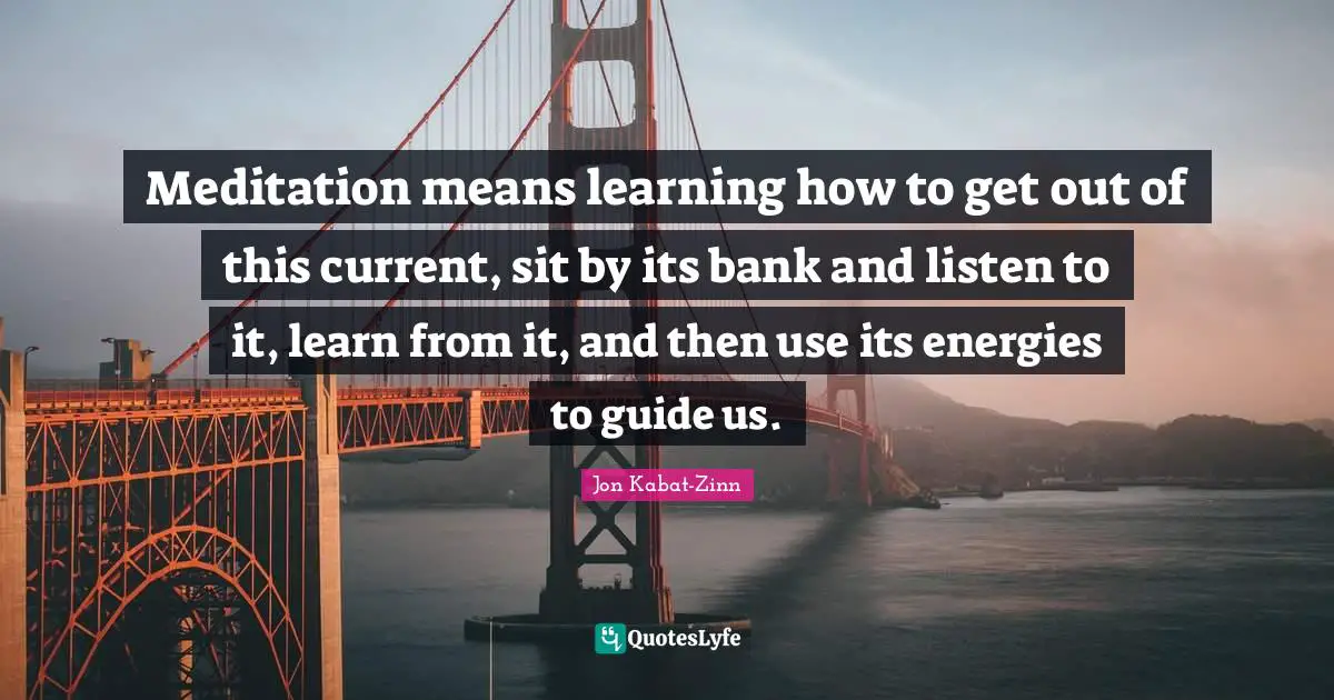 Meditation means learning how to get out of this current, sit by its bank and listen to it, learn from it, and then use its energies to guide us.