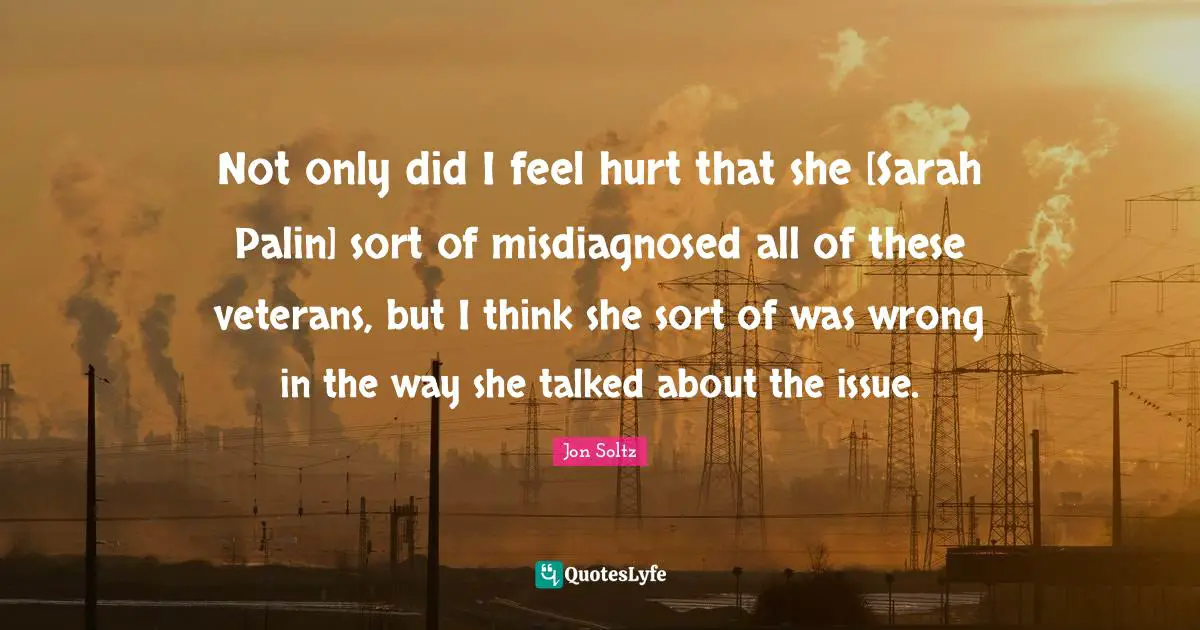 Not only did I feel hurt that she [Sarah Palin] sort of misdiagnosed all of these veterans, but I think she sort of was wrong in the way she talked about the issue.