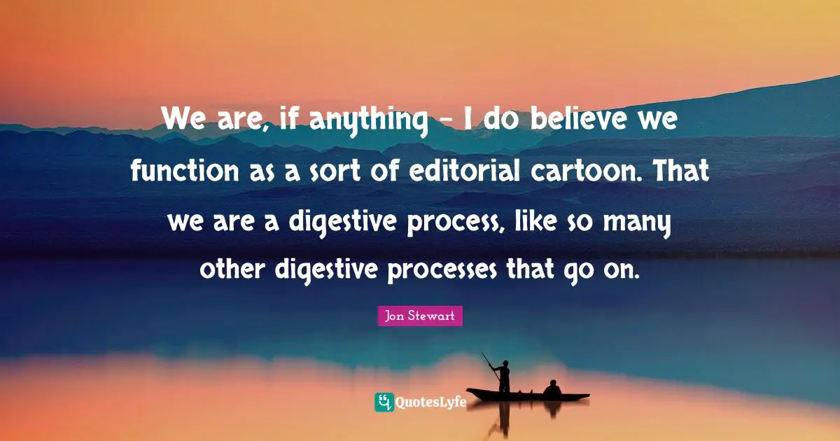 Jon Stewart Quotes: "We are, if anything - I do believe we function as a sort of editorial cartoon. That we are a digestive process, like so many other digestive processes that go on."