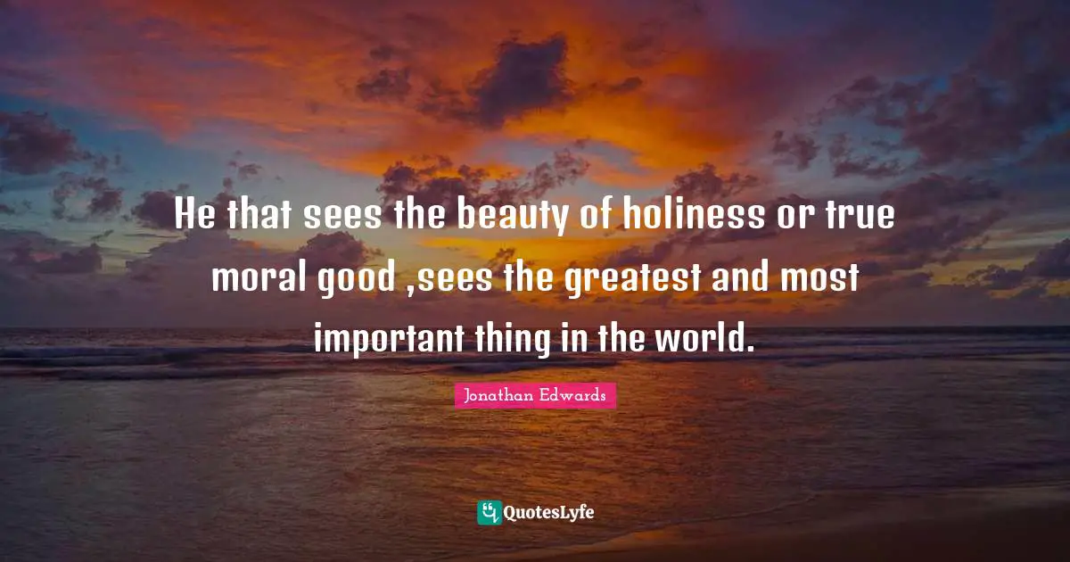 He that sees the beauty of holiness or true moral good ,sees the greatest and most important thing in the world.
