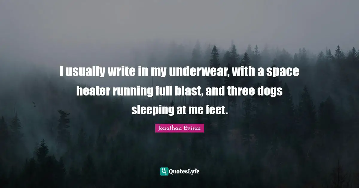 I usually write in my underwear, with a space heater running full blast, and three dogs sleeping at me feet.