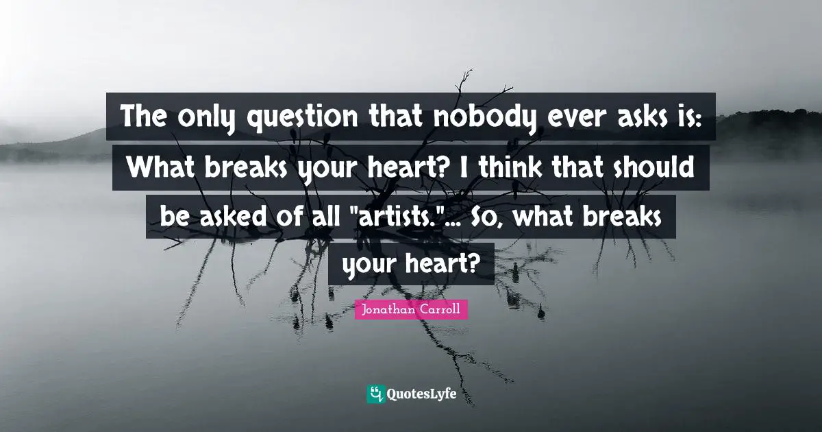 The only question that nobody ever asks is: What breaks your heart? I think that should be asked of all "artists."... So, what breaks your heart?