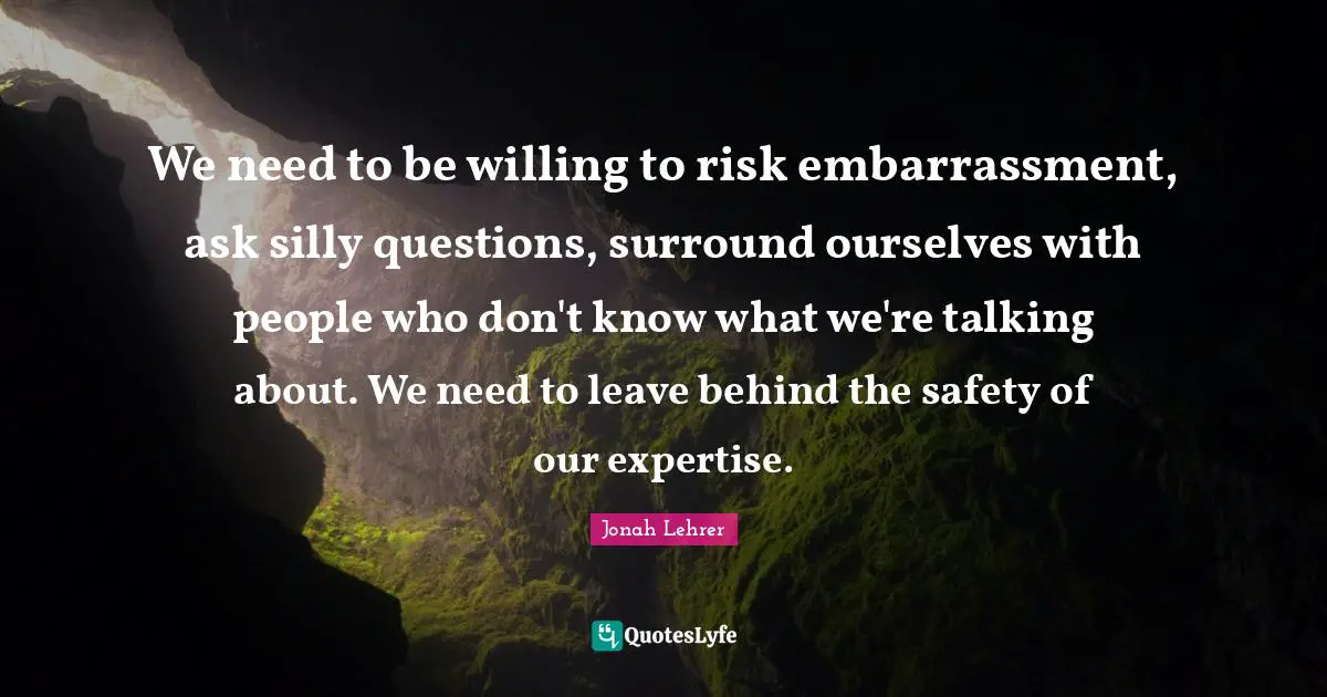 We need to be willing to risk embarrassment, ask silly questions, surround ourselves with people who don't know what we're talking about. We need to leave behind the safety of our expertise.