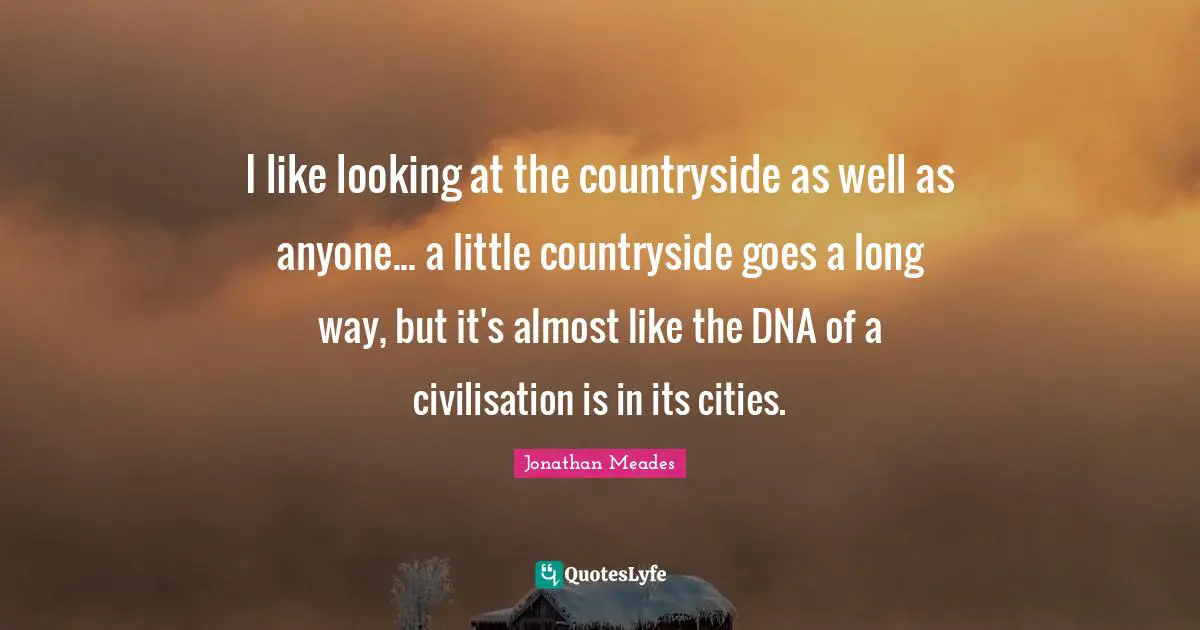 Civilisation Quotes: "I like looking at the countryside as well as anyone... a little countryside goes a long way, but it's almost like the DNA of a civilisation is in its cities."