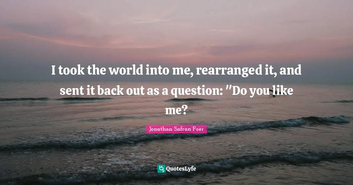 I took the world into me, rearranged it, and sent it back out as a question: "Do you like me?
