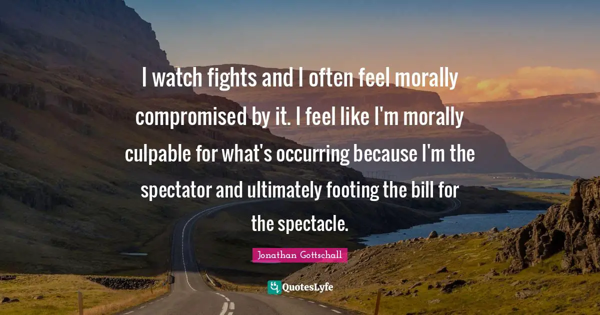 I watch fights and I often feel morally compromised by it. I feel like I'm morally culpable for what's occurring because I'm the spectator and ultimately footing the bill for the spectacle.