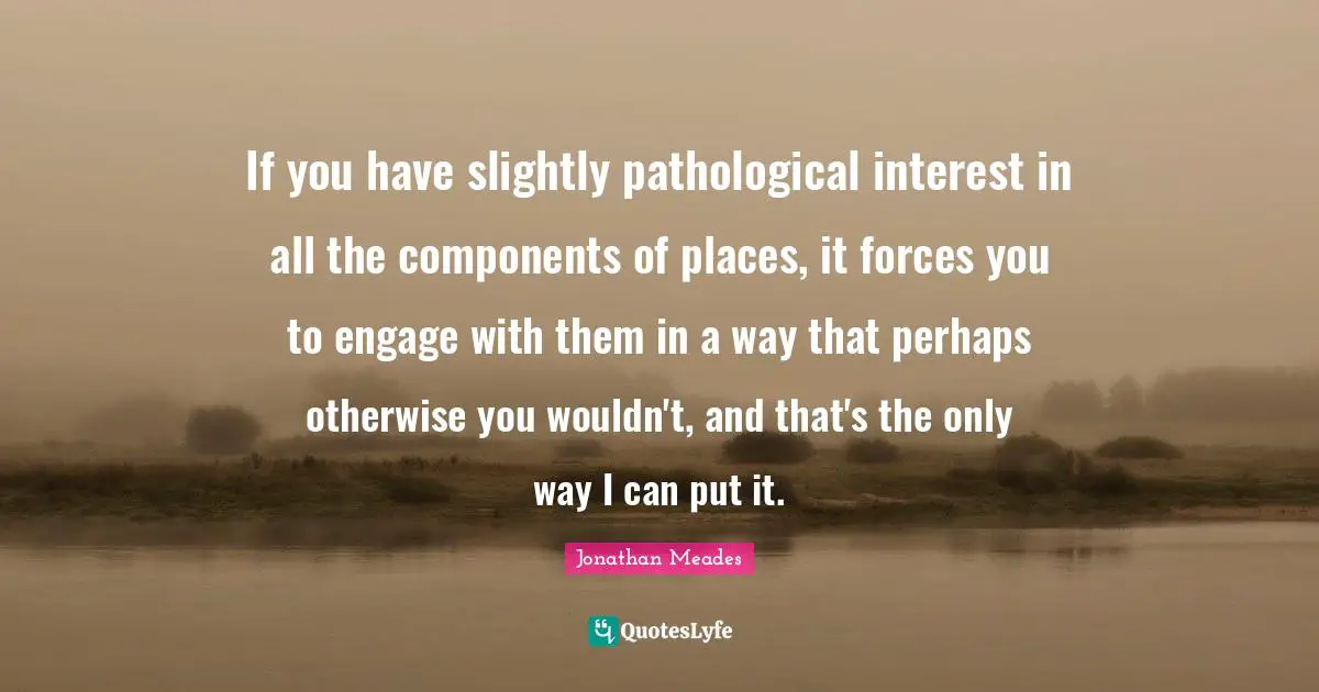 If you have slightly pathological interest in all the components of places, it forces you to engage with them in a way that perhaps otherwise you wouldn't, and that's the only way I can put it.