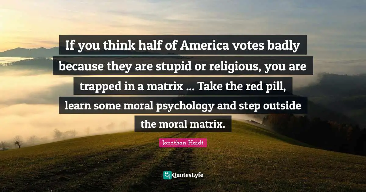 If you think half of America votes badly because they are stupid or religious, you are trapped in a matrix ... Take the red pill, learn some moral psychology and step outside the moral matrix.