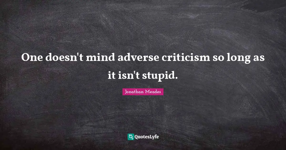One doesn't mind adverse criticism so long as it isn't stupid.