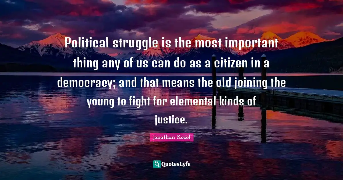 Political struggle is the most important thing any of us can do as a citizen in a democracy; and that means the old joining the young to fight for elemental kinds of justice.