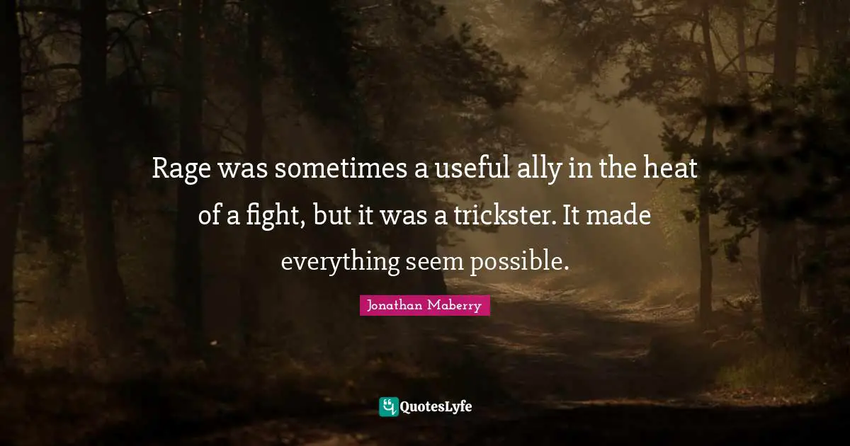 Rage was sometimes a useful ally in the heat of a fight, but it was a trickster. It made everything seem possible.