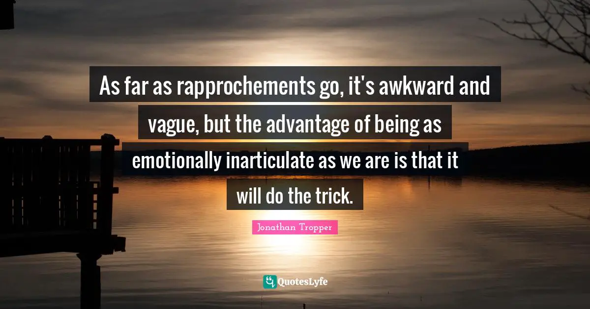 As far as rapprochements go, it's awkward and vague, but the advantage of being as emotionally inarticulate as we are is that it will do the trick.