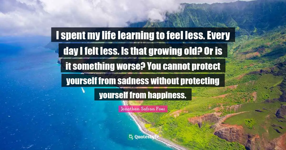 Protect Yourself Quotes: "I spent my life learning to feel less. Every day I felt less. Is that growing old? Or is it something worse? You cannot protect yourself from sadness without protecting yourself from happiness."
