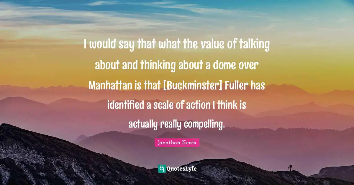 I would say that what the value of talking about and thinking about a dome over Manhattan is that [Buckminster] Fuller has identified a scale of action I think is actually really compelling.