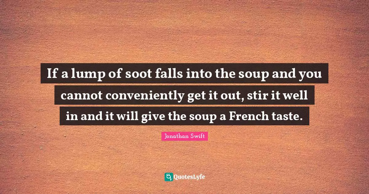 If a lump of soot falls into the soup and you cannot conveniently get it out, stir it well in and it will give the soup a French taste.