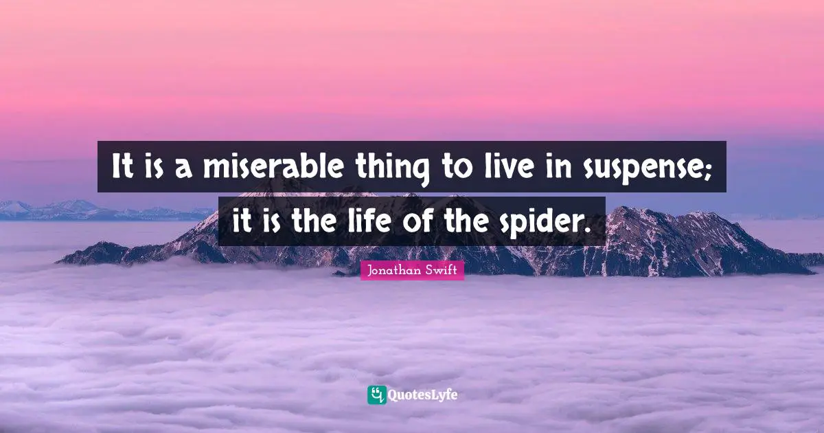 Suspense Quotes: "It is a miserable thing to live in suspense; it is the life of the spider."