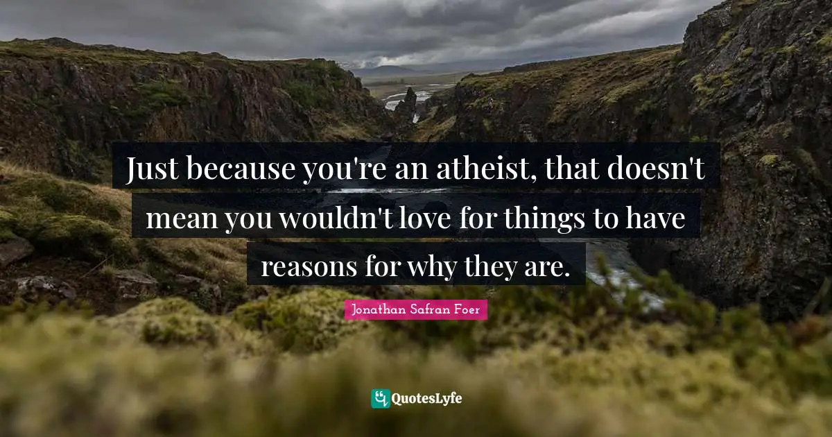 Just because you're an atheist, that doesn't mean you wouldn't love for things to have reasons for why they are.