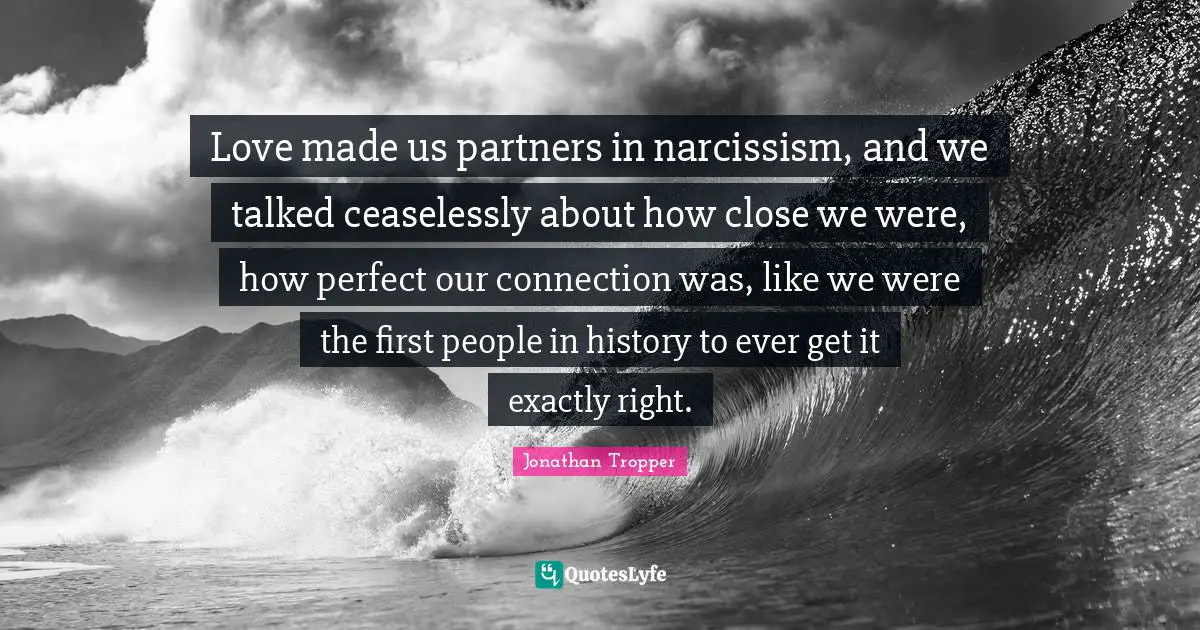 Love made us partners in narcissism, and we talked ceaselessly about how close we were, how perfect our connection was, like we were the first people in history to ever get it exactly right.