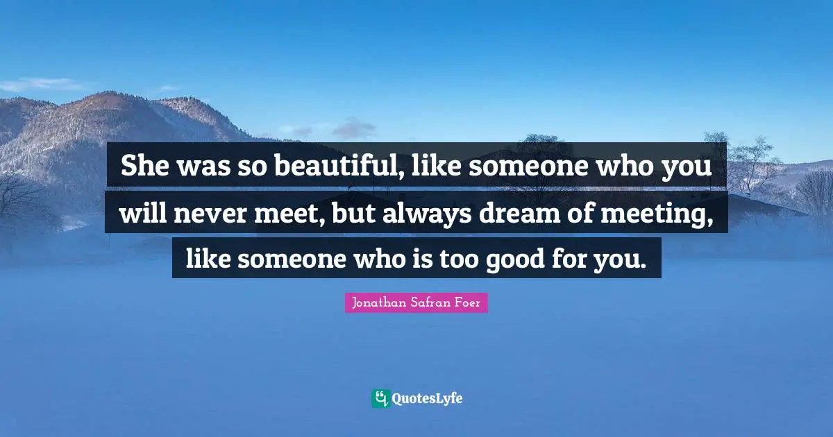 She was so beautiful, like someone who you will never meet, but always dream of meeting, like someone who is too good for you.