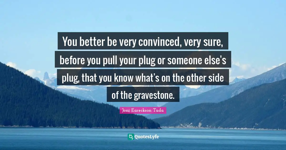 Gravestone Quotes: "You better be very convinced, very sure, before you pull your plug or someone else's plug, that you know what's on the other side of the gravestone."