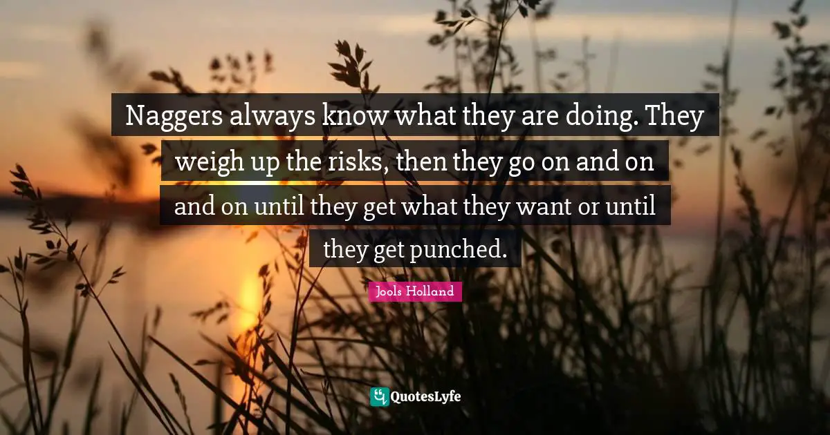 Jools Holland Quotes: "Naggers always know what they are doing. They weigh up the risks, then they go on and on and on until they get what they want or until they get punched."