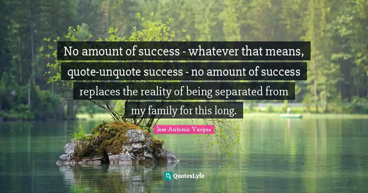 No amount of success - whatever that means, quote-unquote success - no amount of success replaces the reality of being separated from my family for this long.