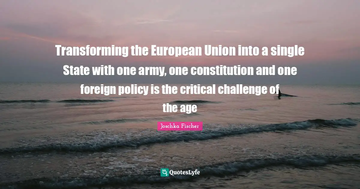 Critical Quotes: "Transforming the European Union into a single State with one army, one constitution and one foreign policy is the critical challenge of the age"