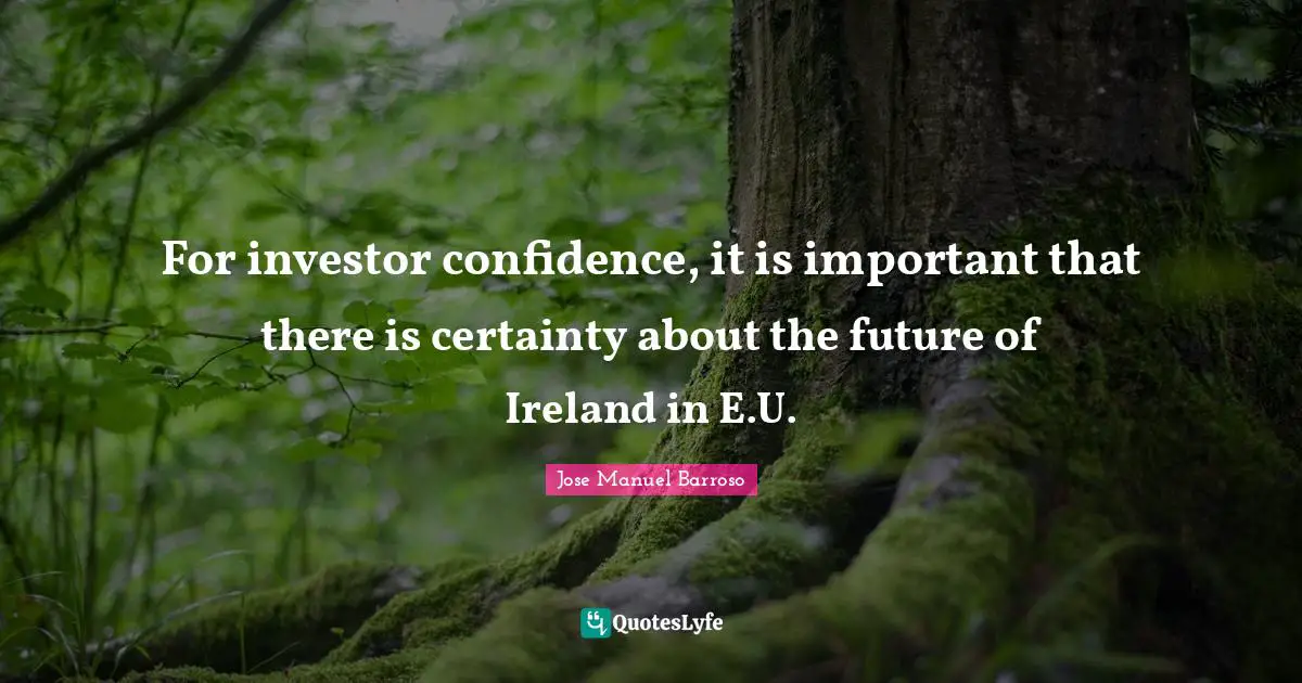 For investor confidence, it is important that there is certainty about the future of Ireland in E.U.